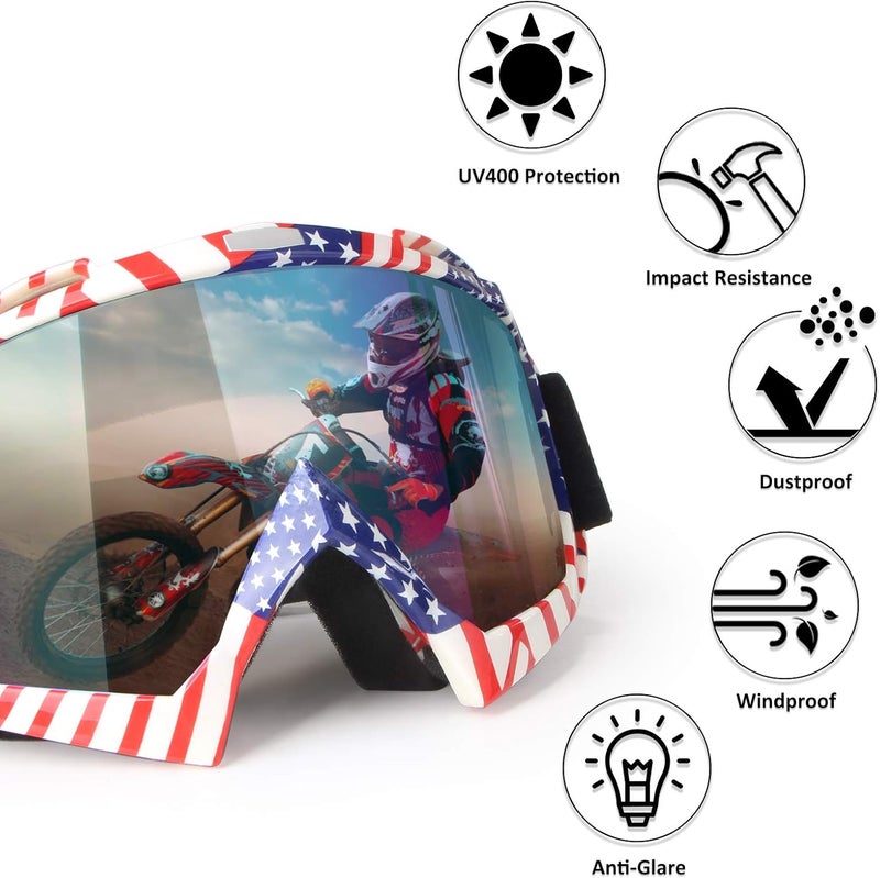 4-FQ Motorcycle Goggles Dirt Bike ATV Motocross Riding Racing Glasses Windproof Dustproof Scratch Resistant Offroad Goggles(Flag frame+Color lens) - Image 3